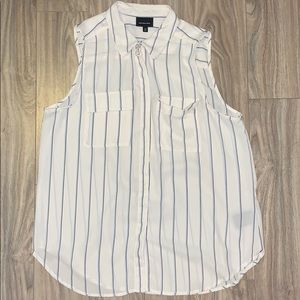 Blue and Black Striped White Button Down Blouse